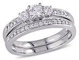 1/2 Carat (ctw H-I, I2-I3) Three Stone Diamond Engagement Ring & Wedding Band Set 14K White Gold
